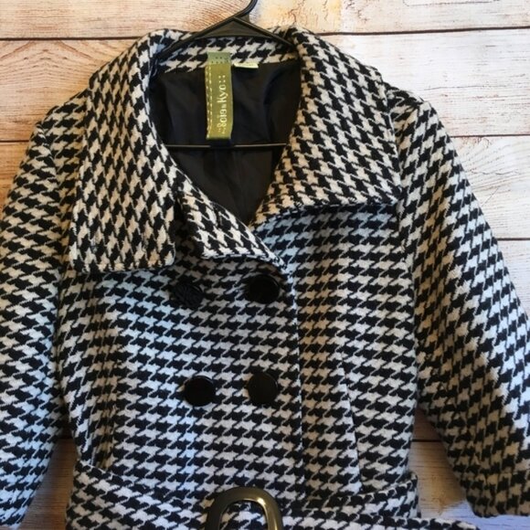 SOIA & KYO WOOL JACKET IN BLACK AND WHITE HOUNDSTOOTH PRINT - Picture 2 of 8
